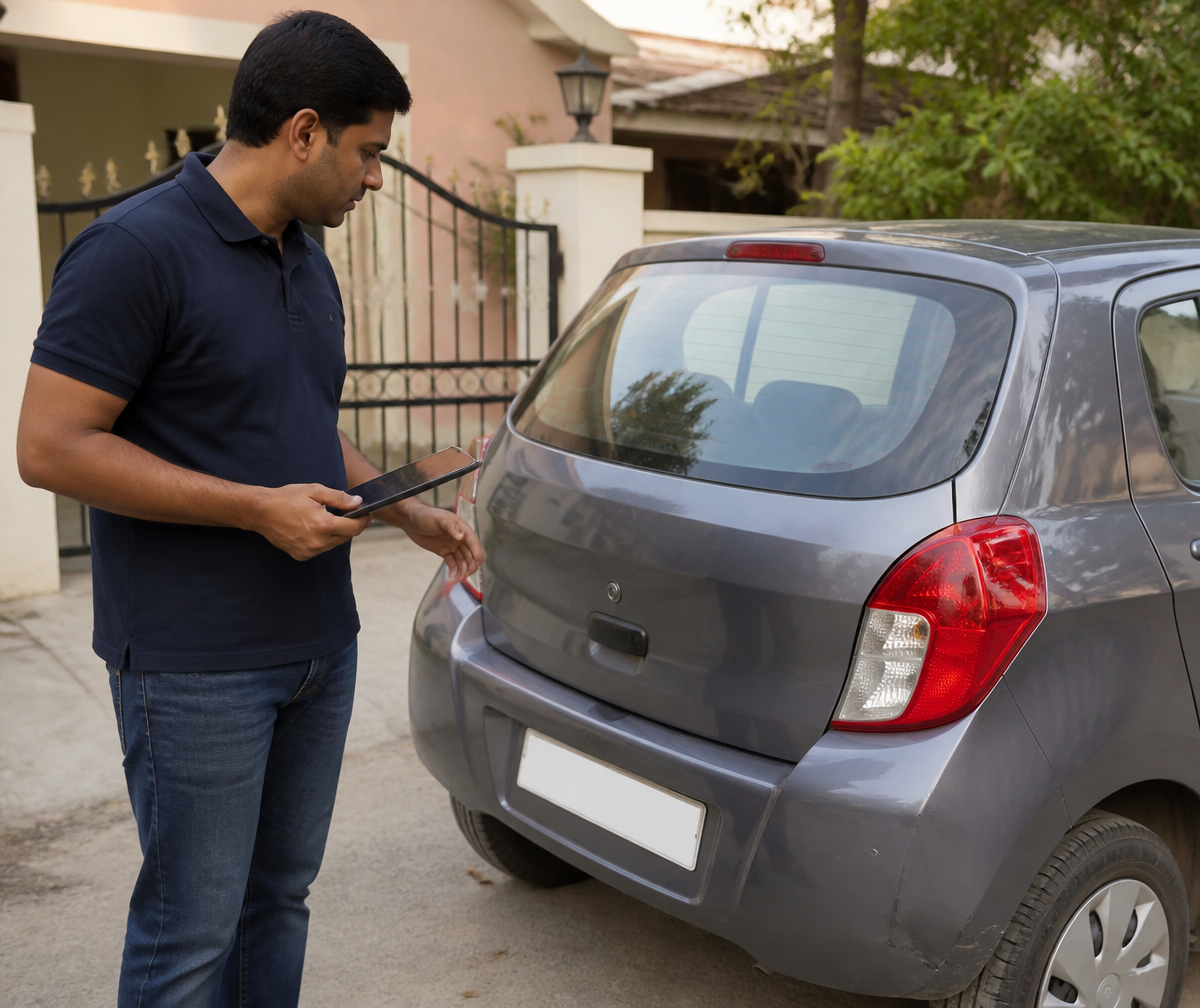 Zapiboo evaluator inspecting a used car at a Bangalore home